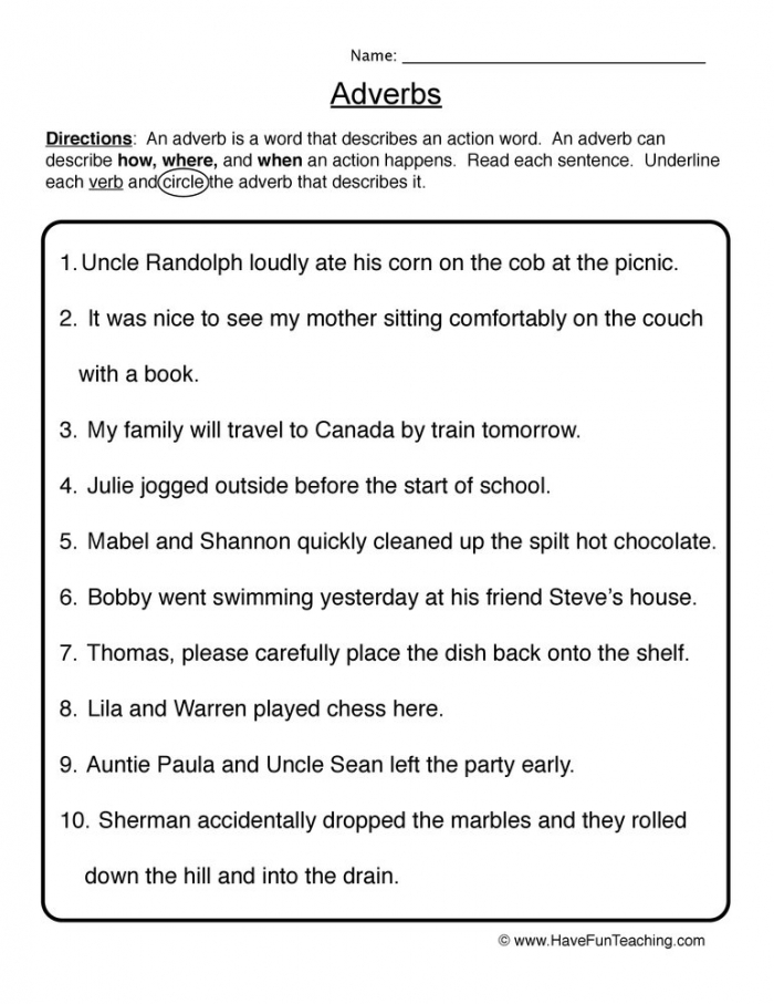 Circle The Adverbs Quickly Worksheets 99Worksheets