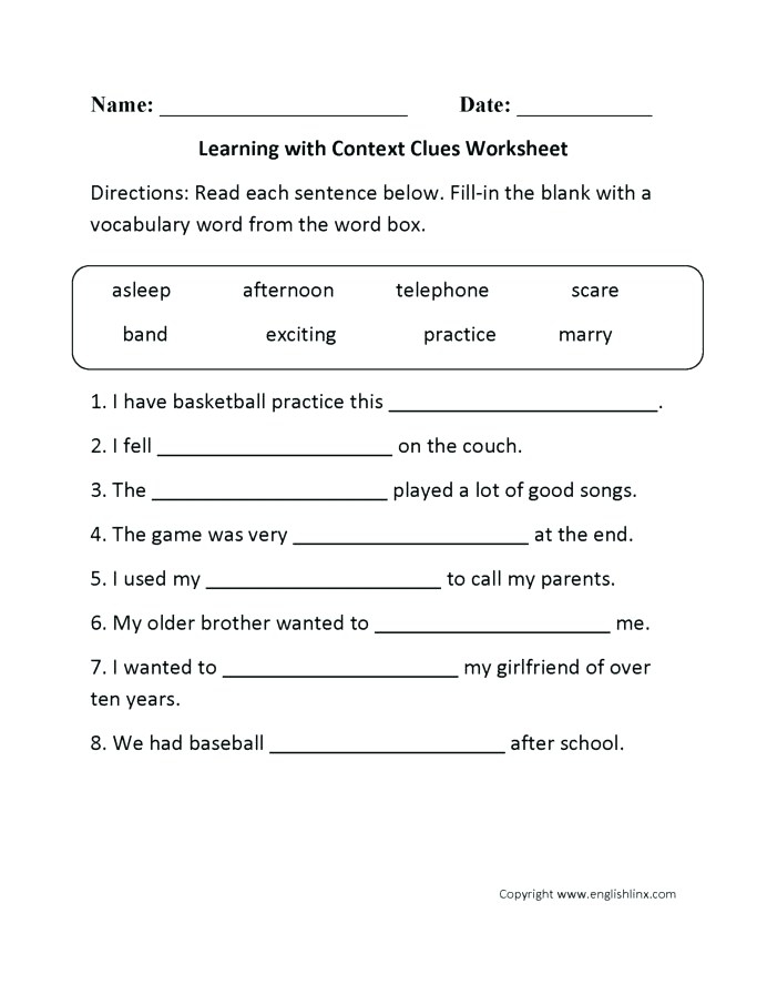 Context Clues Worksheet Printable Worksheets Vocabulary Graph