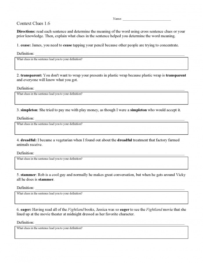 Context Clues Worksheets