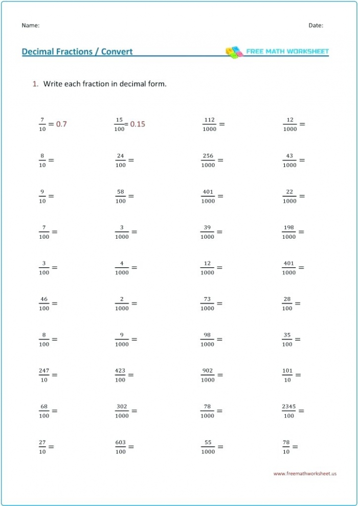Convert Decimal To Fraction Worksheet