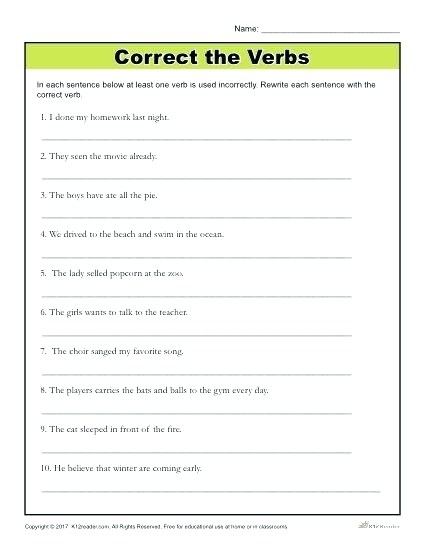 Correct Verbs Grammar Worksheets Grade Kitchen Math Play Games