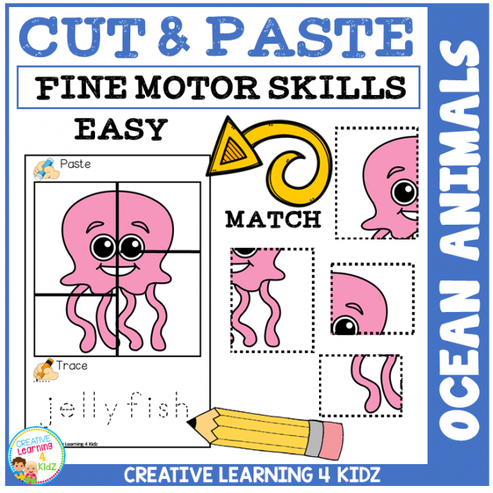 Cut And Paste Fine Motor Skills Puzzle Worksheets Ocean Animals