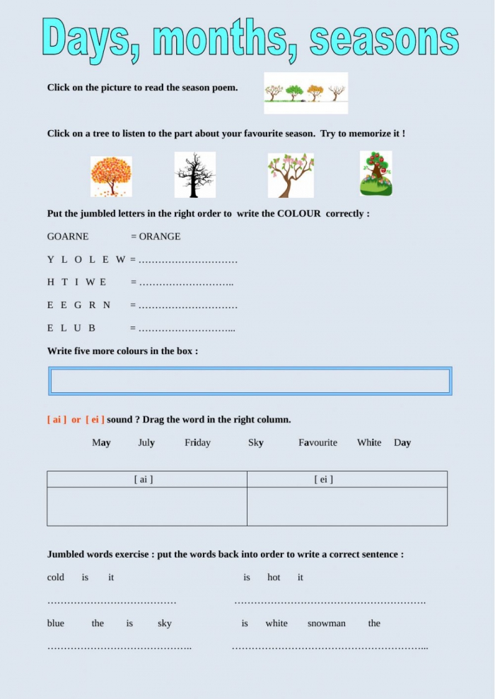 Days  Months And Seasons Worksheet