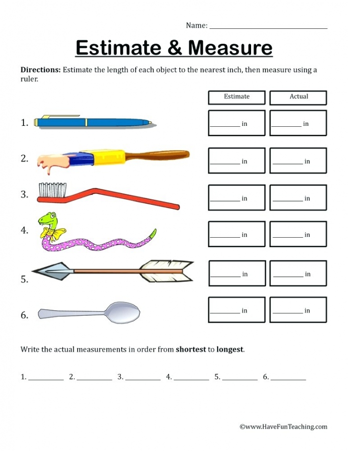 estimating length worksheets 99worksheets