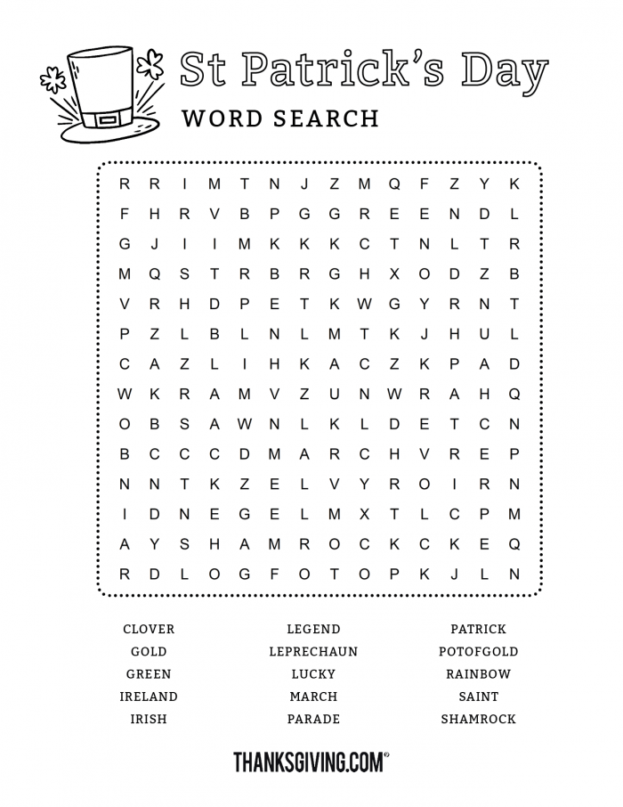Free Printable St Patricks Day Word Search