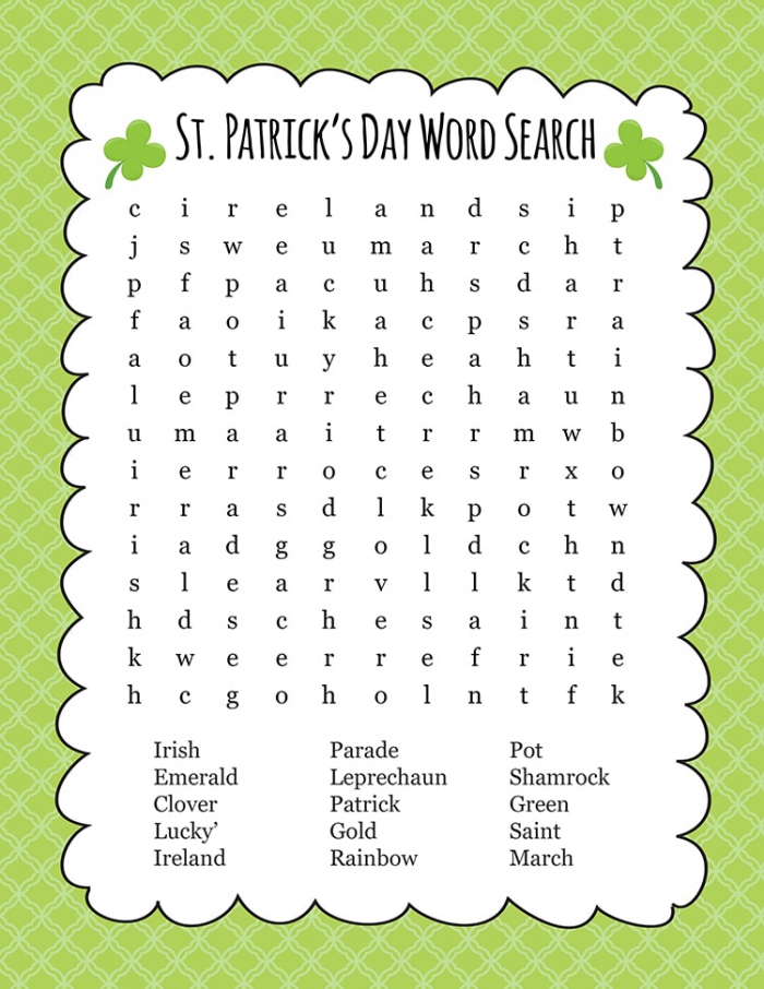 Free St Patricks Day Word Search  Lets Diy It All  With