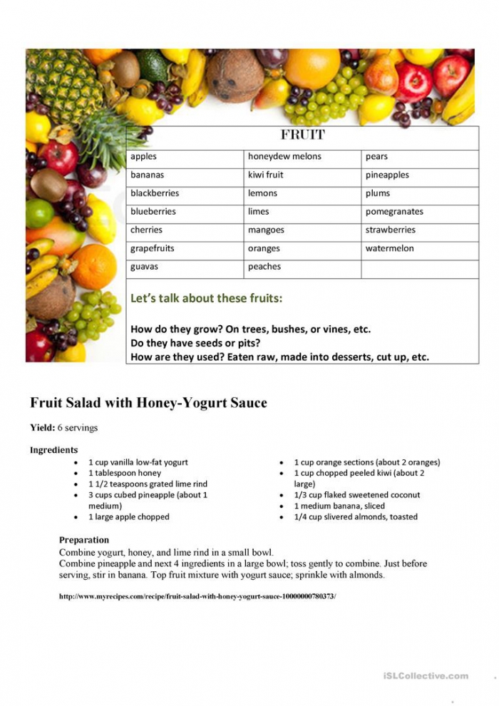 Fruit Vocabulary   Fruit Salad Recipe