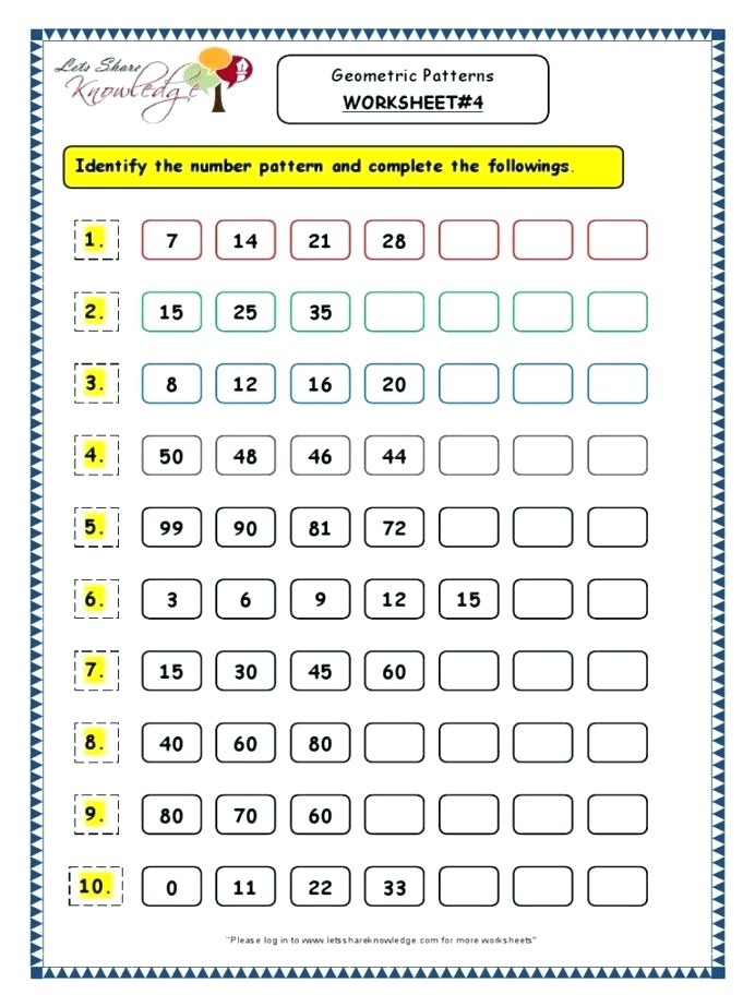 Grade Maths Worksheets Geometry Geometric Patterns Shapes Numbers