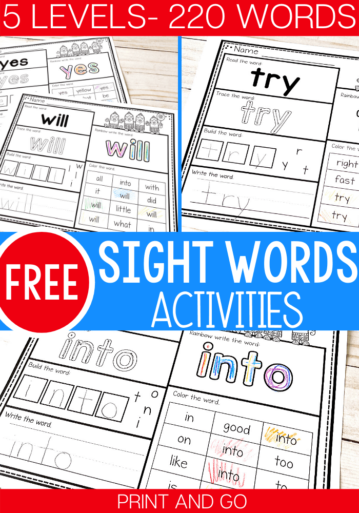 Levels Free Print And Go Sight Word Worksheets