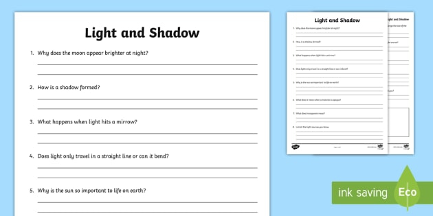 Light And Shadows Questions Worksheet Teacher Made