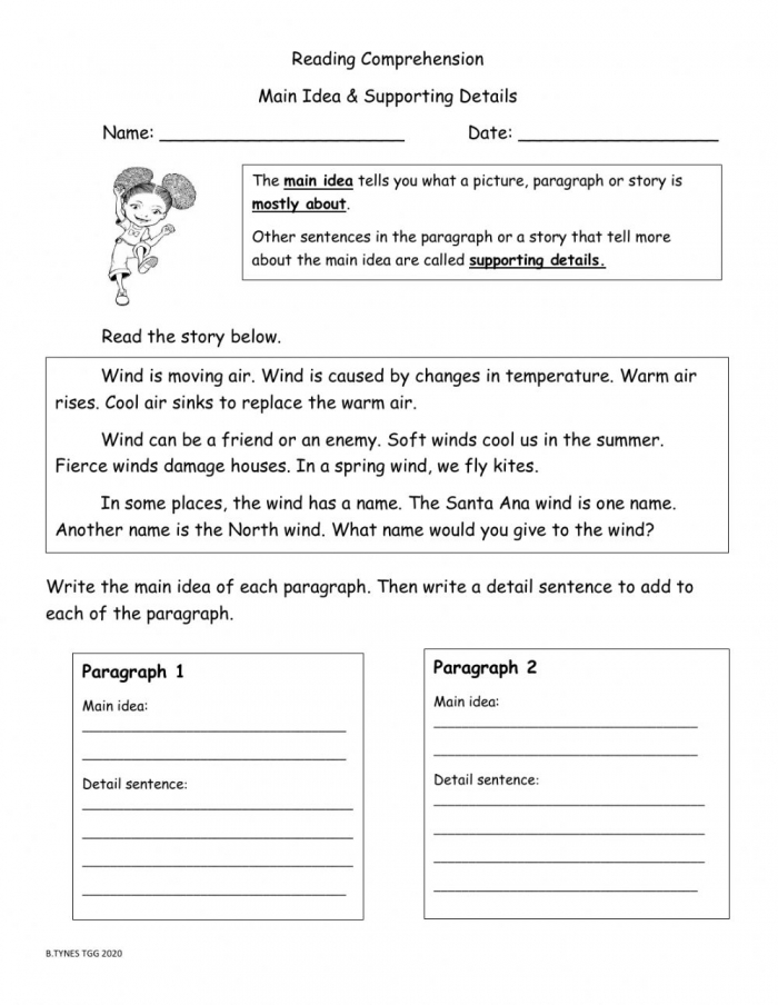 Main Idea And Supporting Details  Worksheet