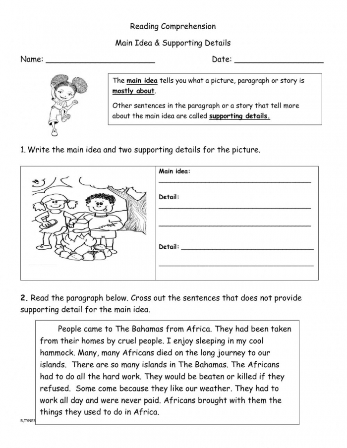 Main Idea And Supporting Details  Worksheet