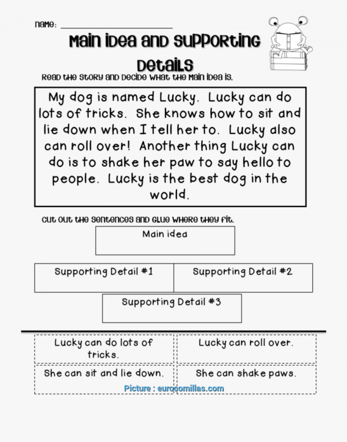 Main Idea And Supporting Details Worksheets For Grade   Free