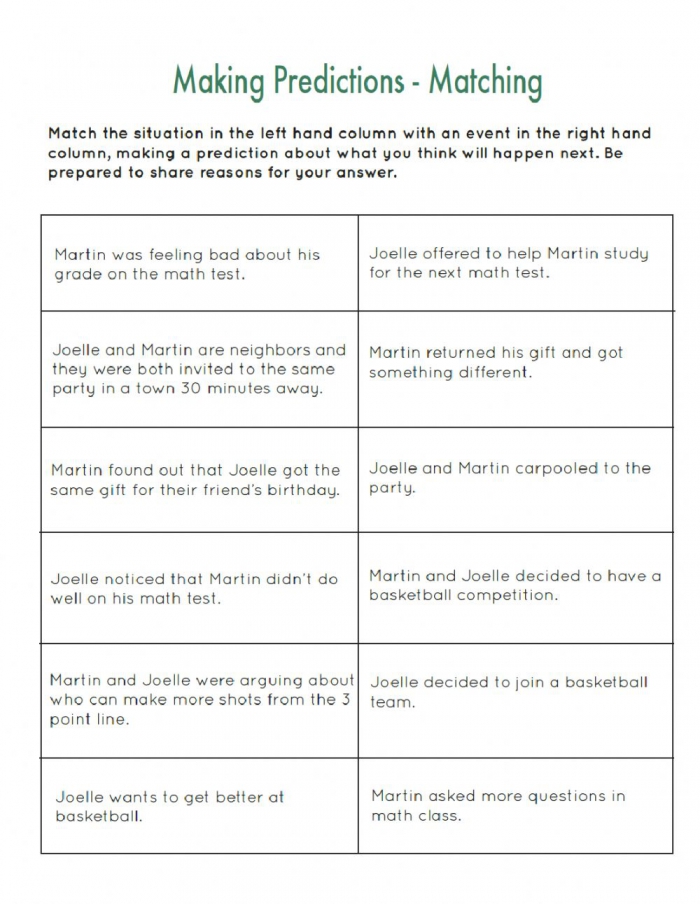 Making Predictions Activity For Elementary