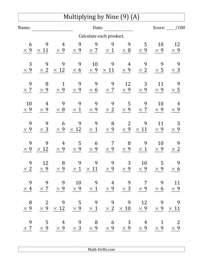 Multiplying By Nine With Factors To Questions Worksheet Book