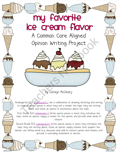 My Favorite Ice Cream Flavor Common Core Aligned Opinion Writing