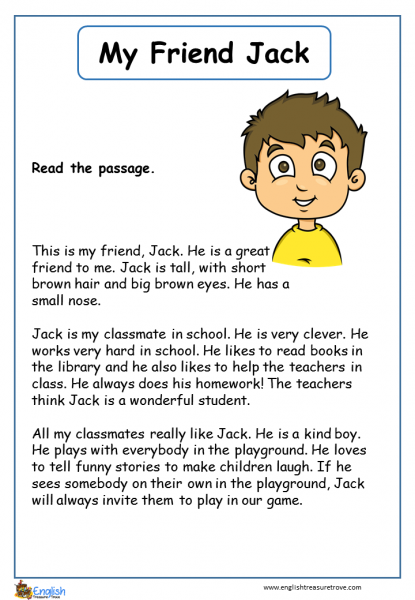 My Friend Jack English Comprehension Worksheet  English Treasure