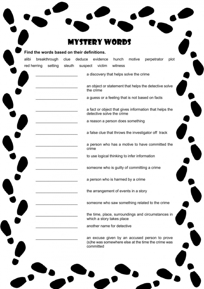 The Vocabulary Mystery Worksheets 99Worksheets