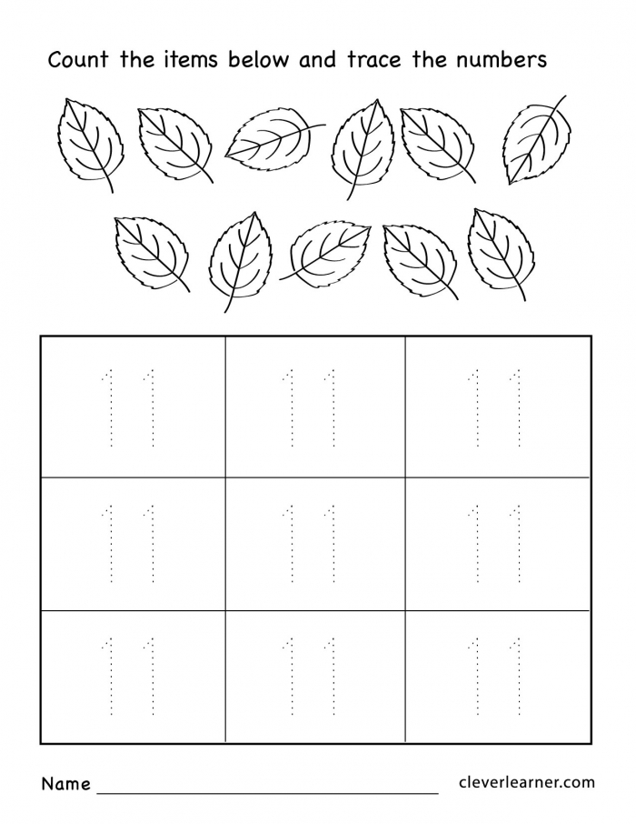 Number Eleven Writing  Counting And Identification Printable