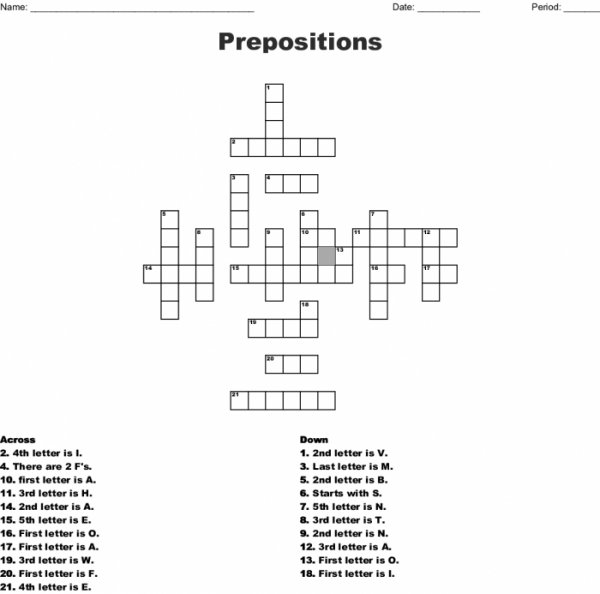 Crossword Puzzle Prepositions