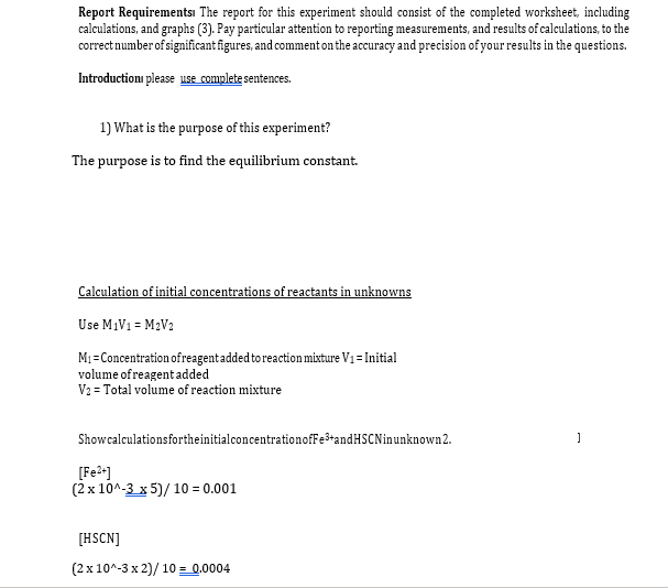 Report Requirements The Report For This Experimen