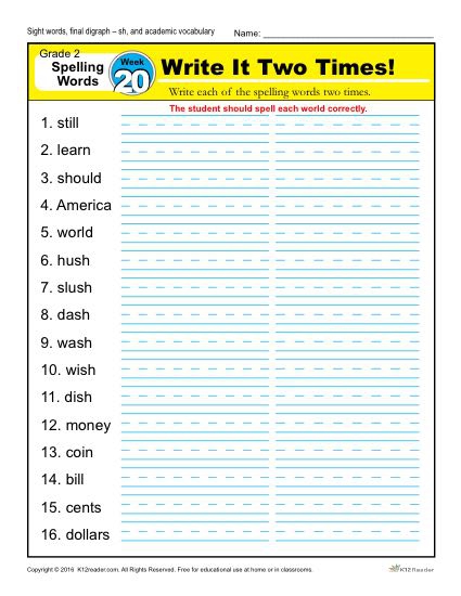 Second Grade Spelling Words List