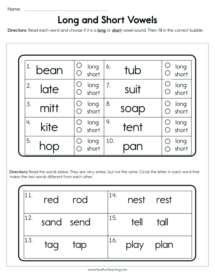 Short I Long I Free Printable Worksheets