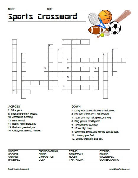 Summer Sports Crossword Puzzle Worksheets 99Worksheets