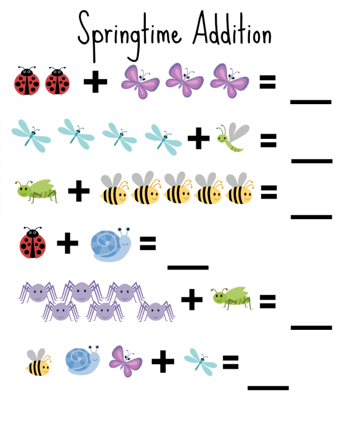 Springtime Addition Worksheet For Kindergarten