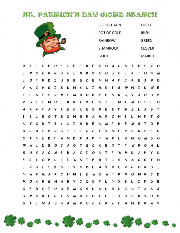 St Patricks Day Word Search Free Printable