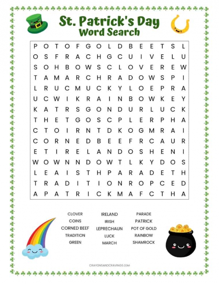 St Patricks Day Word Search Free Printable Worksheet