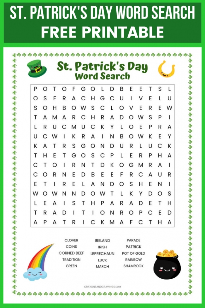 St Patricks Day Word Search Free Printable Worksheet