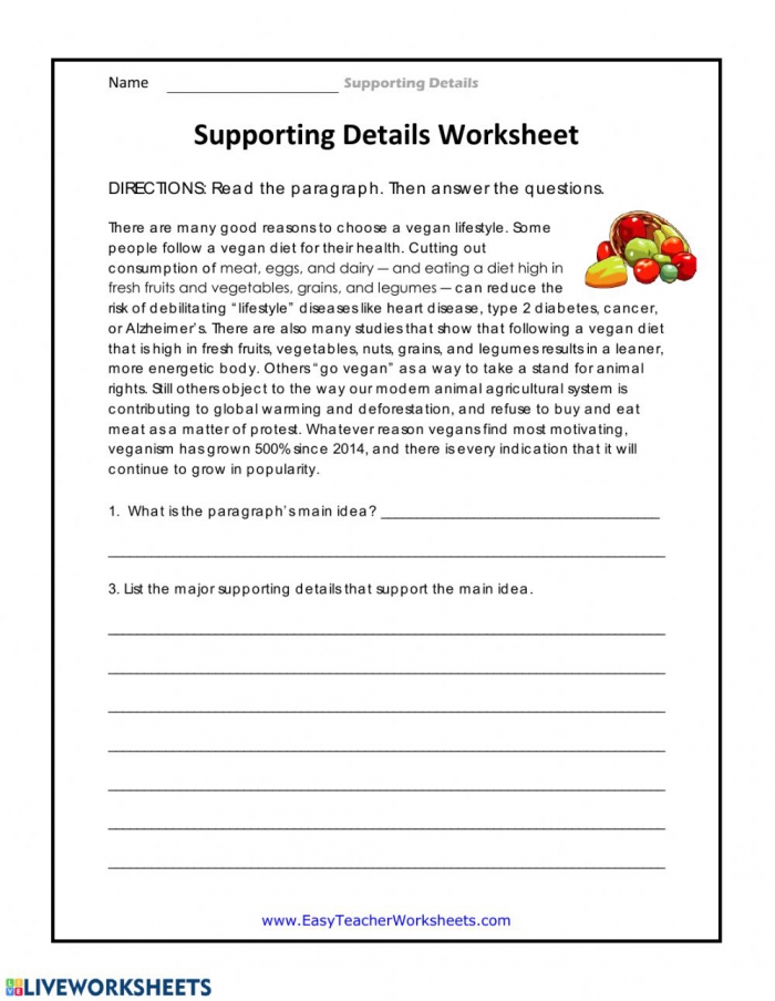 Supporting Details Worksheet Worksheet