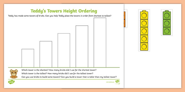 Teddys Towers Height Ordering Worksheet Teacher Made