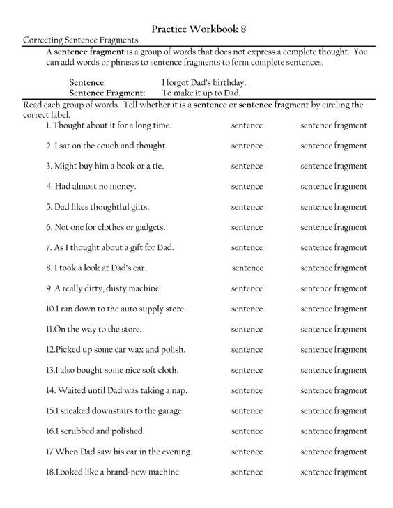 Sentence Fragment Worksheets With Answer Key Pdf