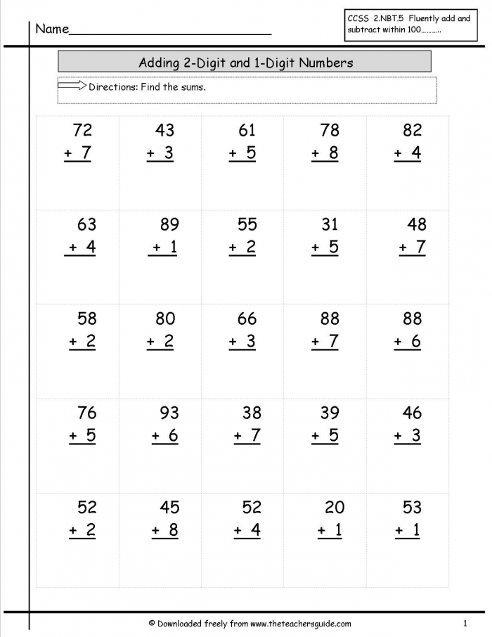 Adding 3 Single Digit Numbers Worksheet Free