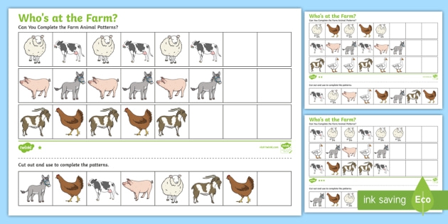 Whos At The Farm Differentiated Complete The Pattern Worksheet