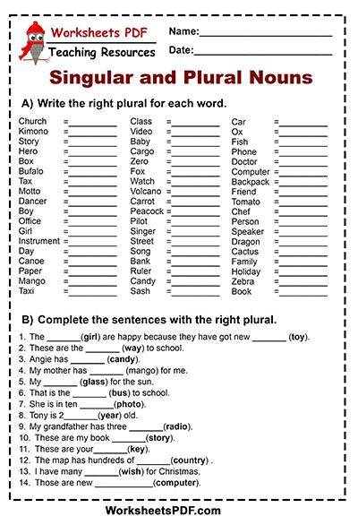 Write The Right Plural For Each Word