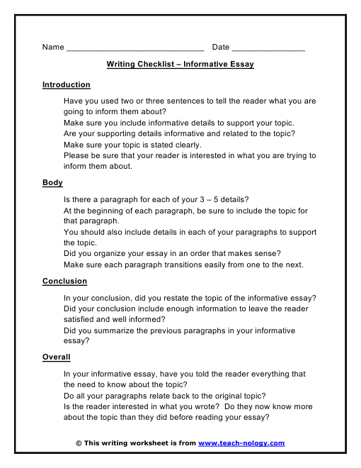 Writing Checklist For Informational Writing