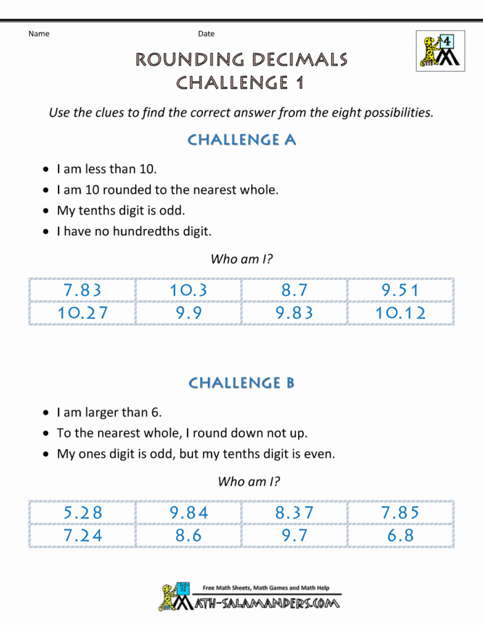 Rounding Decimals Worksheet Challenges