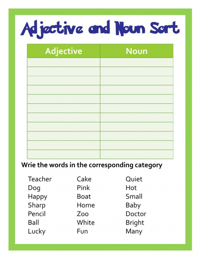 Noun Verb Adjective Worksheet With Answers Pdf Informational
