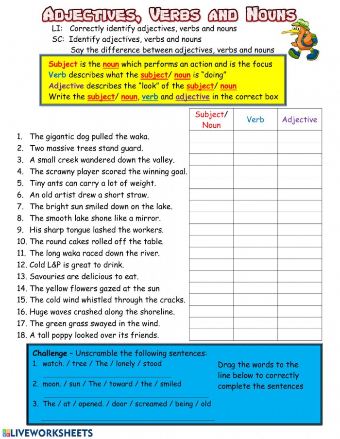 Adjective Noun Pronoun Worksheet