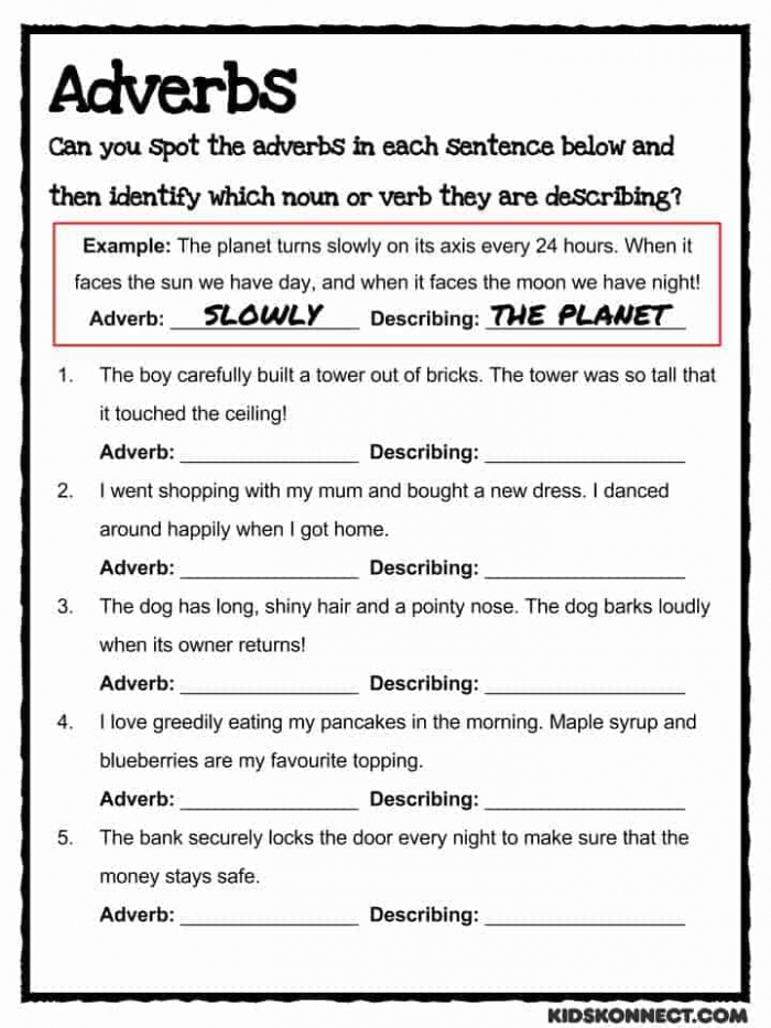 Identify The Adverb In The Sentence Worksheet