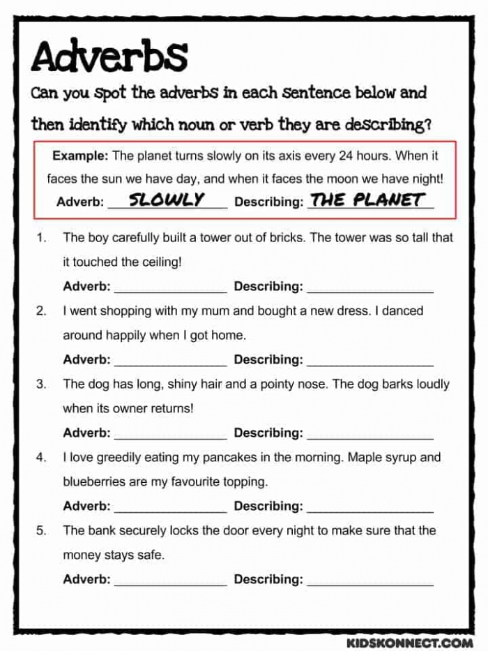 All About Adverbs Describing How When And Where Worksheets 99Worksheets