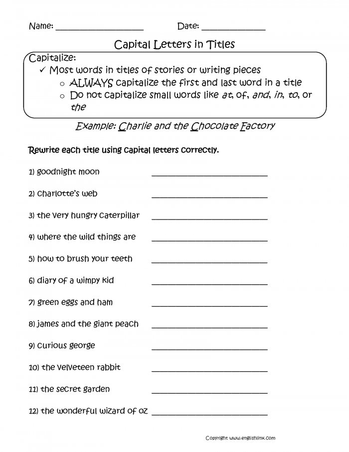 Capitalization Worksheets