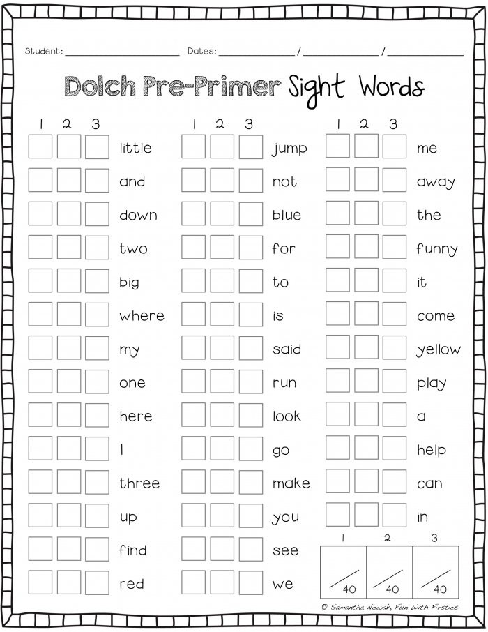 Sight Words Assessment Worksheets 99Worksheets