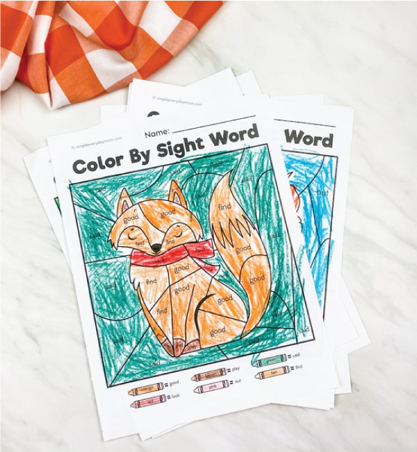 Fall Color By Sight Word Worksheets