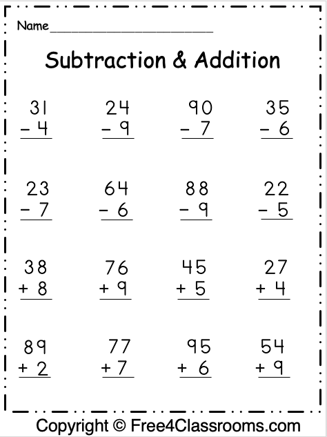 Addition And Subtraction 2 Digit Worksheets