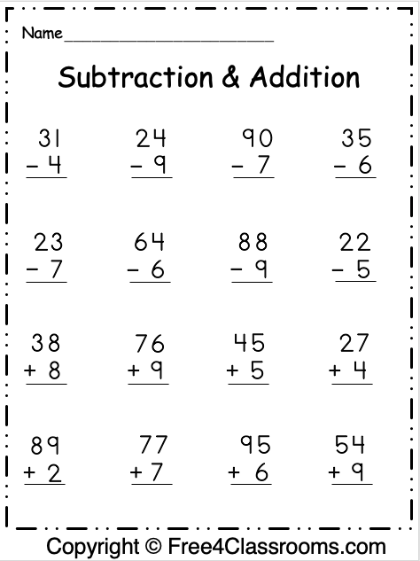 Addition And Subtraction Worksheets 2 Digit Numbers