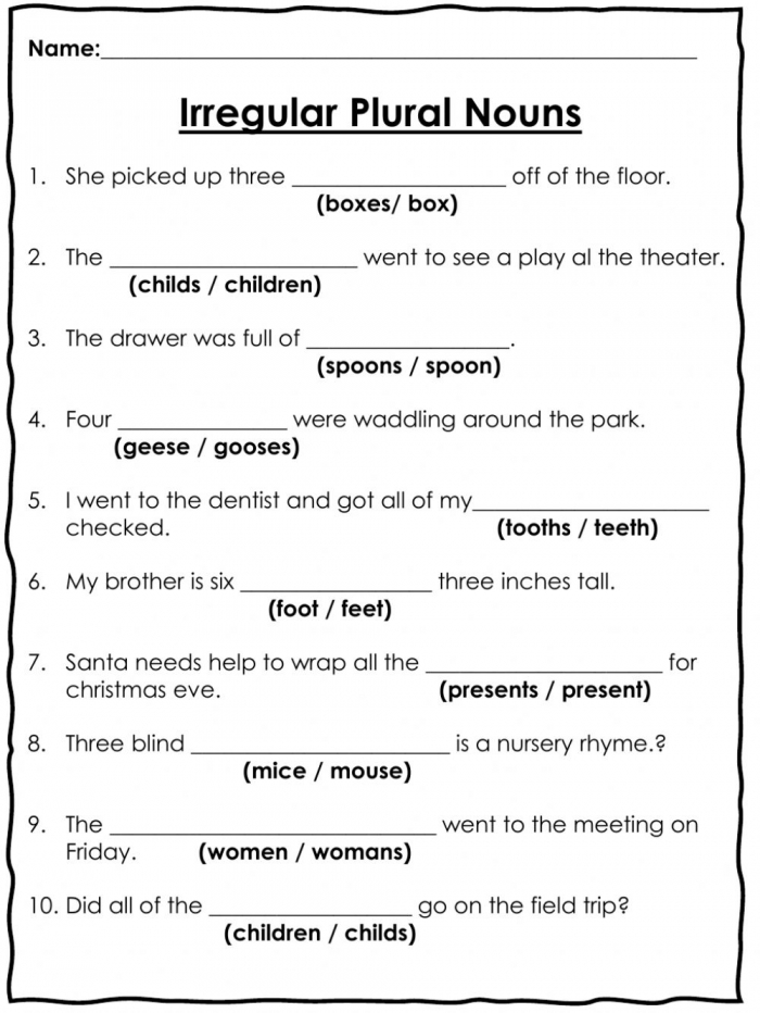 Irregular Plural Nouns Interactive Worksheets